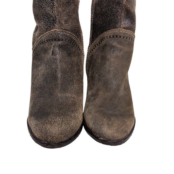 Fossil Crackled Brown Leather Wedge Knee High Boots 6 - Picture 5 of 11